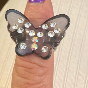 Vintage Lucite Rhinestone crystal ring Sz 8